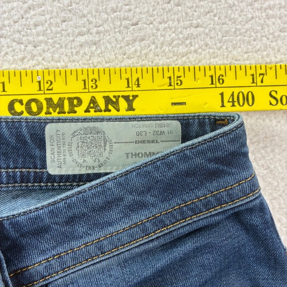 Diesel Thommer Jeans Men 32x30 Blue Slim Skinny Faded Whiskered Streetwear Denim - Picture 5 of 7